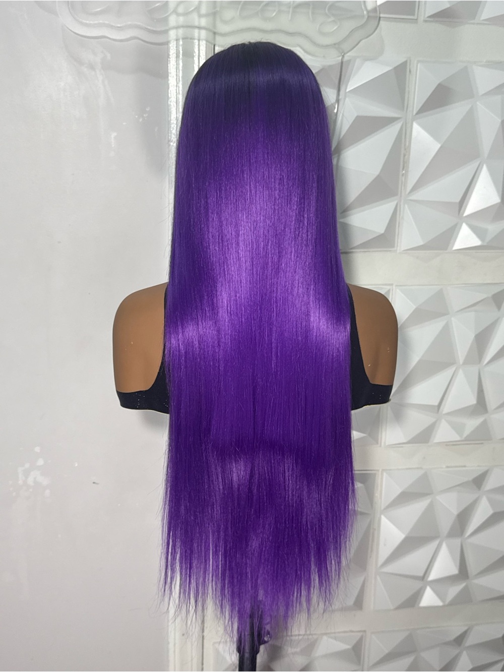26” Purple Human Hair Blend Wig | Long Straight Heat-Friendly Closure Wig